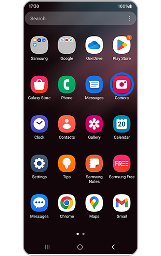 View of Camera app icon on home screen.